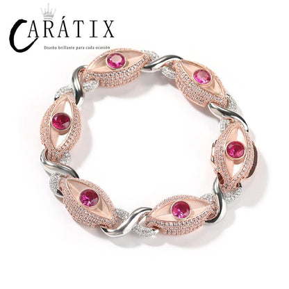 CARÁTIX Red Eyes Infinity Cuban Link Chain Necklace – 5A+ CZ Iced Out Hip Hop Bling Jewelry for Men | Rose & Silver Rapper Gift