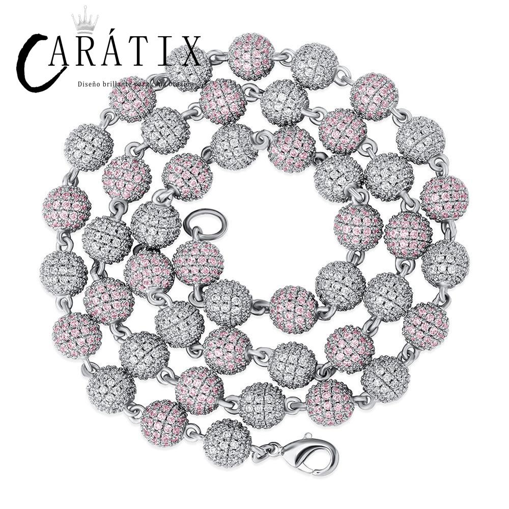 CARÁTIX 8mm Iced Out Beads Link Chain Necklace – CZ Hip Hop Bling Choker Jewelry for Men & Women | Rapper Gift