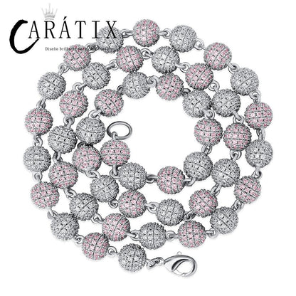 CARÁTIX 8mm Iced Out Beads Link Chain Necklace – CZ Hip Hop Bling Choker Jewelry for Men & Women | Rapper Gift