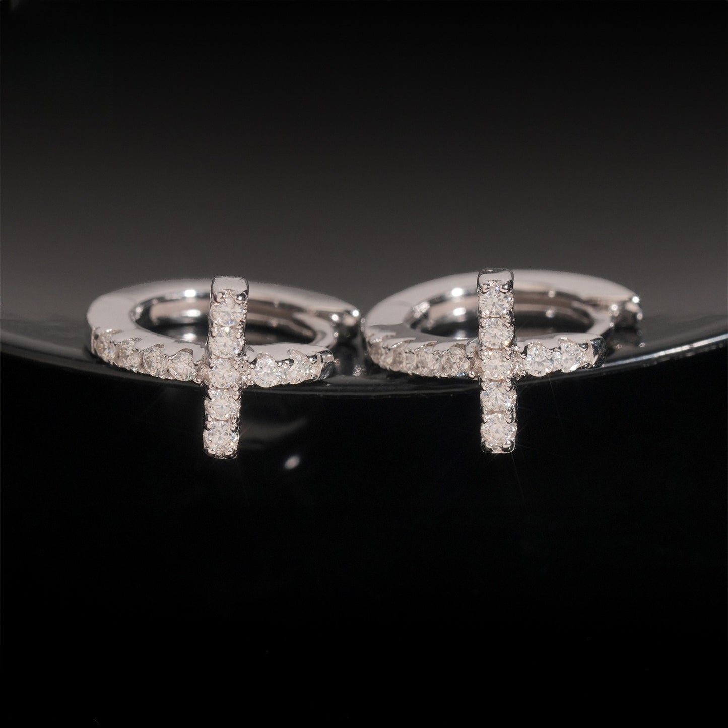 S925 Sterling Silver Moissanite Cross Stud Earrings | D Color VVS1 Bling | Caratix