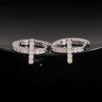 S925 Sterling Silver Moissanite Cross Stud Earrings | D Color VVS1 Bling | Caratix