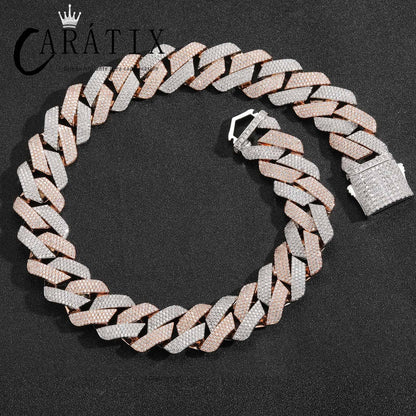 CARÁTIX 22mm Rhombus 4-Row Cuban Link Chain Necklace – Pink & White CZ Iced Out Hip Hop Bling Jewelry for Men | Custom Design