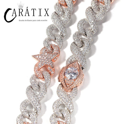 CARÁTIX Star Eyes Infinity Cuban Link Chain Necklace – 5A+ CZ Iced Out Hip Hop Bling Jewelry for Men | Claw Setting Rapper Gift