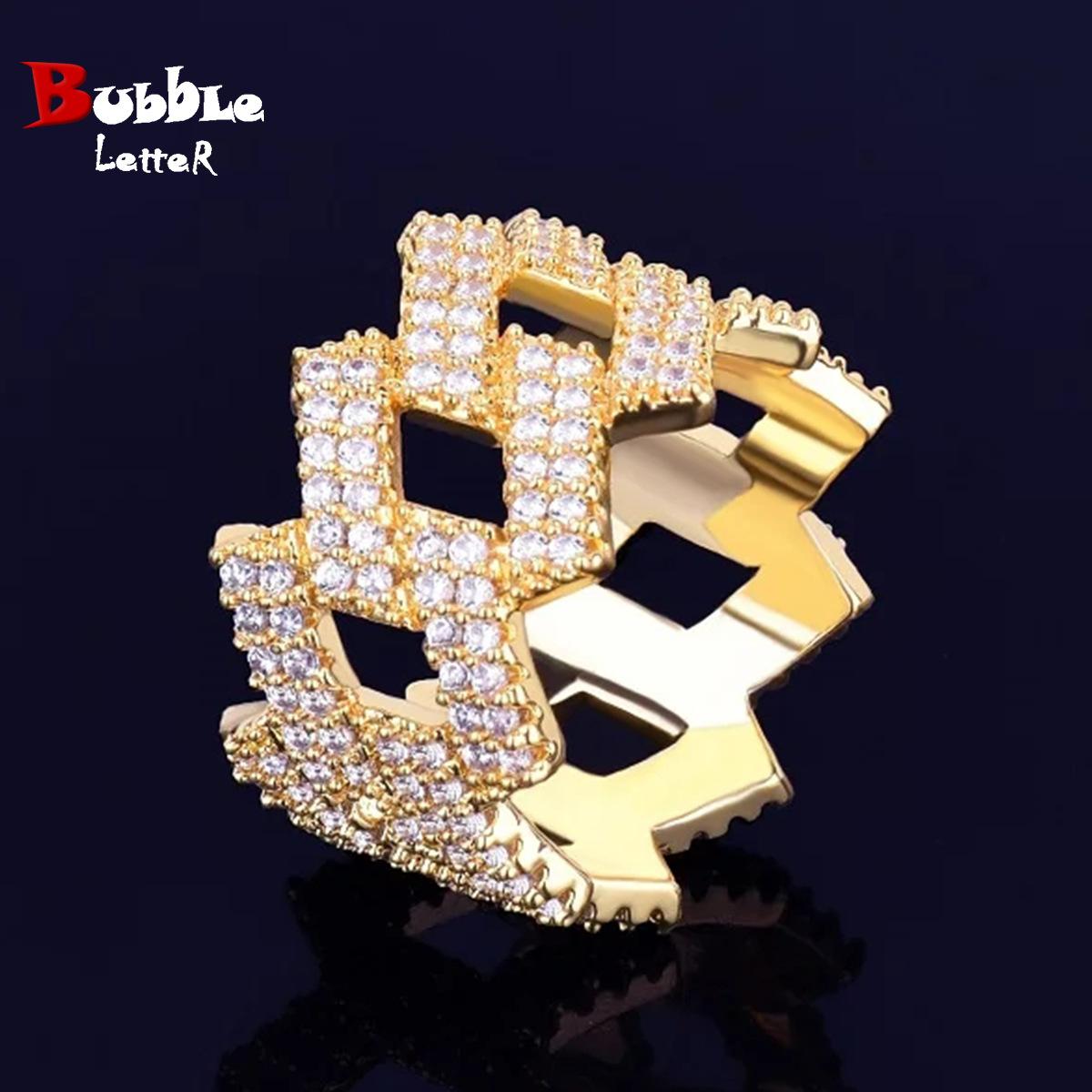 Caratix-Hip Hop Rhombus Cuban Ring Real Electroplating Fashion Personality Hipster Solid Men's Ring High Quality Hip Hop Ring