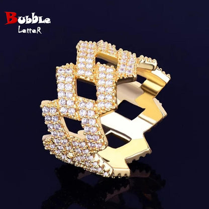 Caratix-Hip Hop Rhombus Cuban Ring Real Electroplating Fashion Personality Hipster Solid Men's Ring High Quality Hip Hop Ring