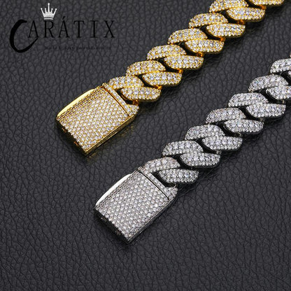 CARÁTIX 3 Row Iced Out Cuban Link Chain Necklace – Gold & Silver CZ Hip Hop Bling Jewelry for Men | Rapper Chain Gift