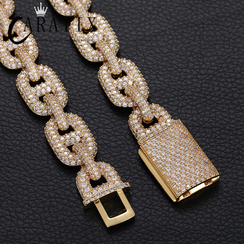 CARÁTIX Geometric Lock Chain | 14mm 5A+ CZ Iced Out Hip Hop Necklace for Men