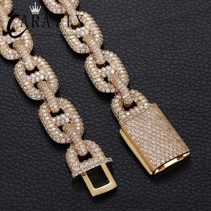 CARÁTIX Geometric Lock Chain | 14mm 5A+ CZ Iced Out Hip Hop Necklace for Men