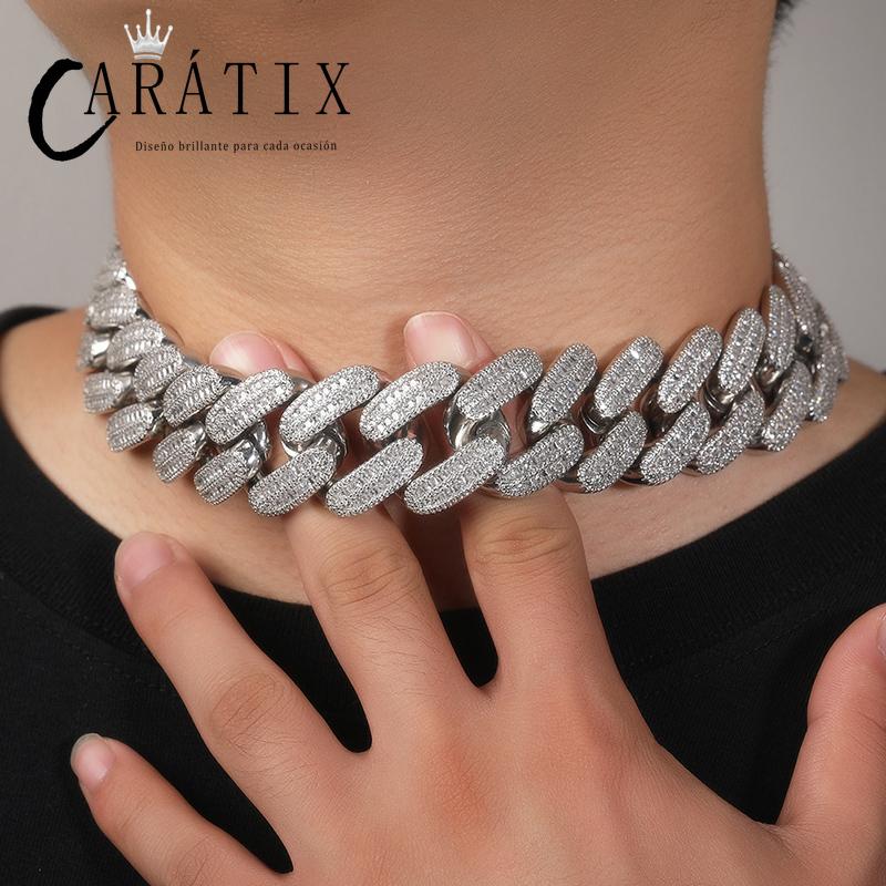 CARÁTIX 26mm Big Round Cuban Link Chain Necklace – Iced Out CZ Hip Hop Jewelry for Men & Women