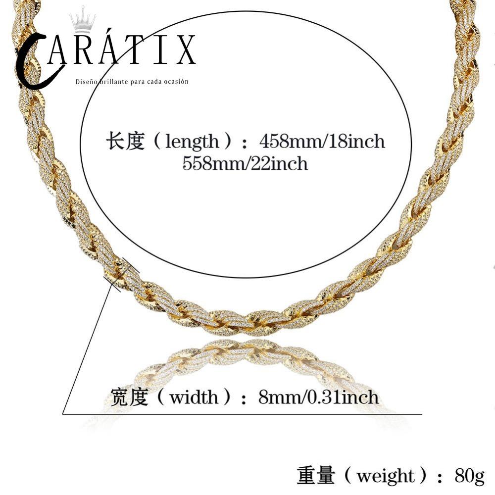 CARÁTIX Gold Twist Rope Chain Necklace – Micro Pave CZ Iced Out Hip Hop Bling Jewelry for Men | Round Link Rapper Gift