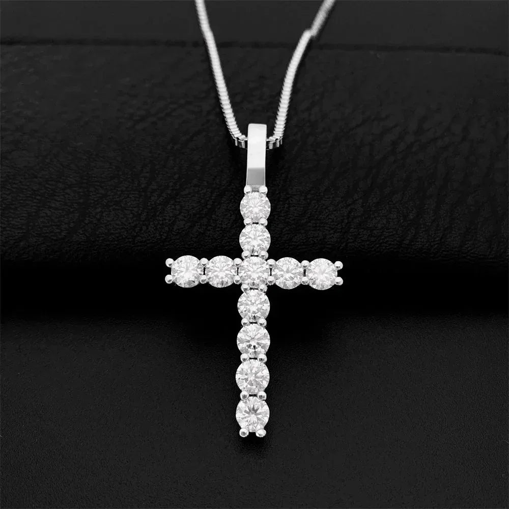 5MM S925 Silver Moissanite Cross Pendant – Hip-Hop Style, Trendy Jewelry - CaratixJewelry
