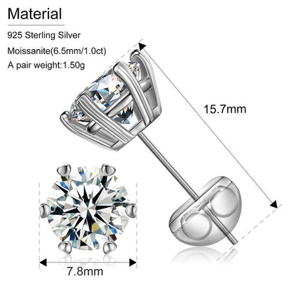 Solid 925 Sterling 6-Claw 0.5/1CT D Color Genuine VVS Lab Diamond Bling Earrings – Hip Hop Jewelry