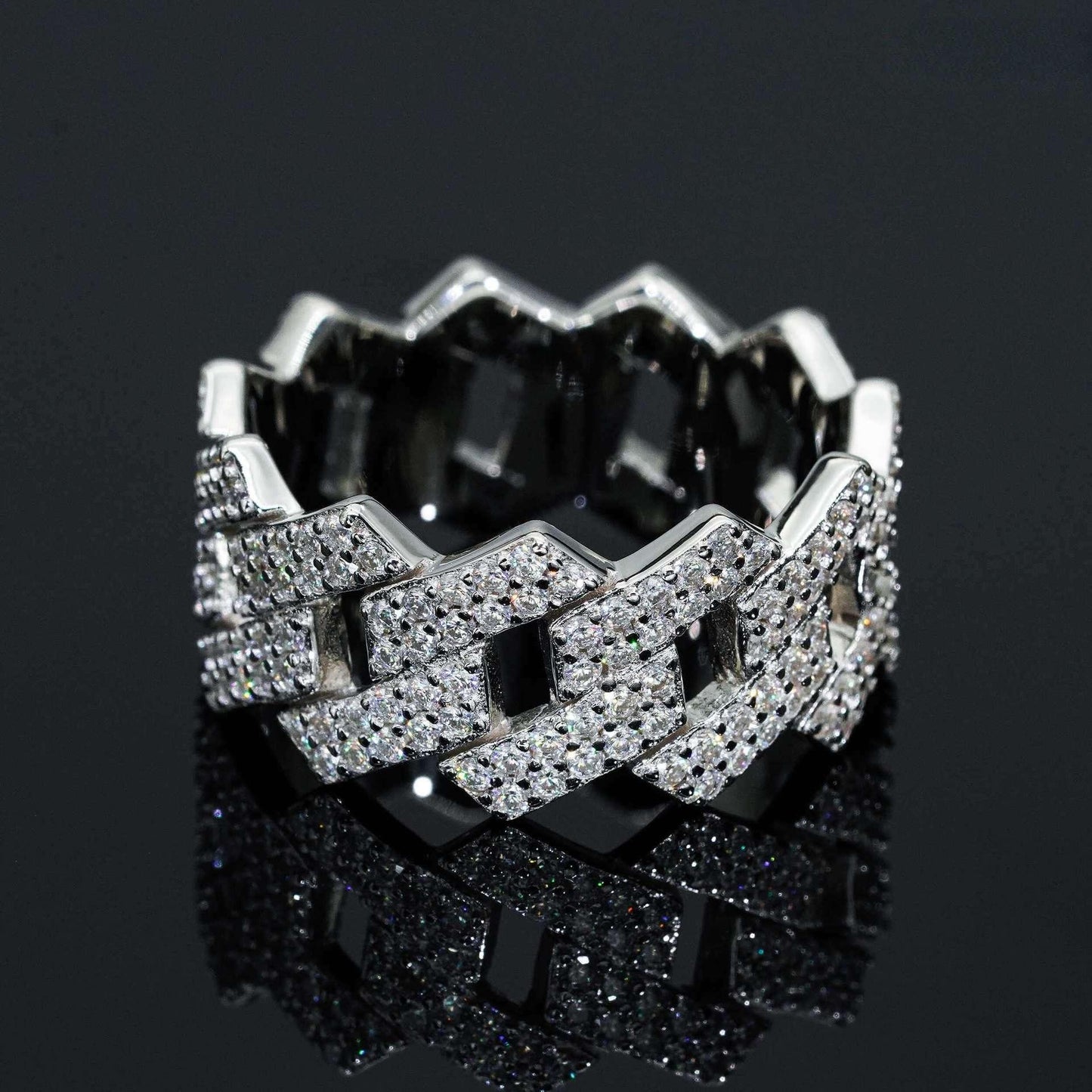 D-Color VVS Moissanite Cuban Link Ring | Unisex -Shape Iced Out Jewelry - CaratixJewelry