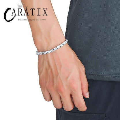 CARÁTIX Square CZ Tennis Chain | Iced Out Spring Buckle Hip Hop Necklace for Men & Women