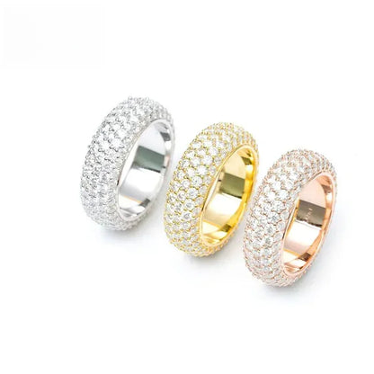 Five-Row Moissanite Ring | S925 Silver Unisex Iced Out Hip Hop Jewelry - CaratixJewelry