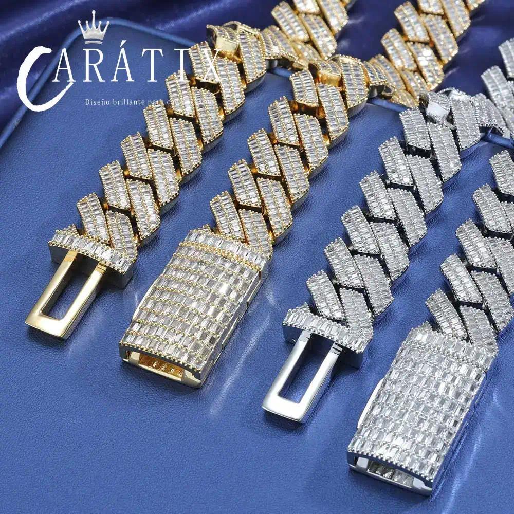 CARÁTIX 20mm Miami Cuban Link Chain Necklace – 2 Row Rectangle CZ Iced Out Hip Hop Bling Jewelry for Men | White Copper Gift