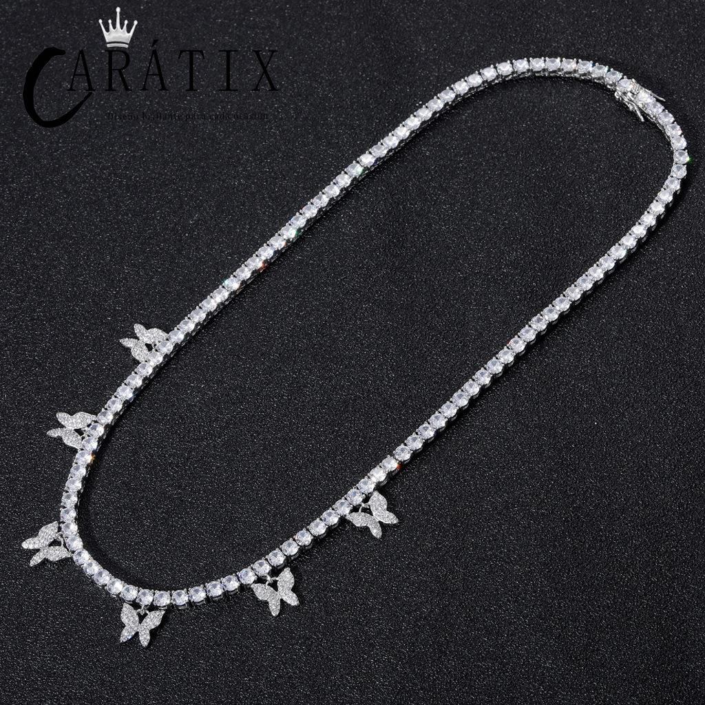 CARÁTIX 6PCS Butterfly CZ Tennis Chain Necklace – 4mm Iced Out Hip Hop Bling Choker for Women & Men | Rapper Jewelry Gift