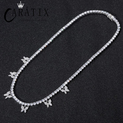 CARÁTIX 6PCS Butterfly CZ Tennis Chain Necklace – 4mm Iced Out Hip Hop Bling Choker for Women & Men | Rapper Jewelry Gift