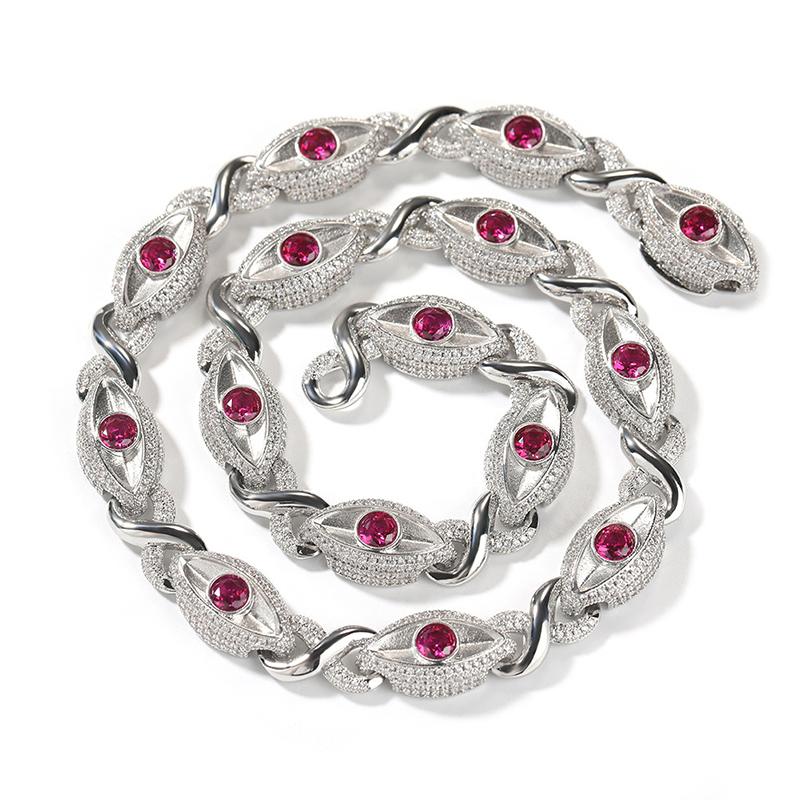 CARÁTIX Red Eyes Infinity Cuban Link Chain Necklace – 5A+ CZ Iced Out Hip Hop Bling Jewelry for Men | Rose & Silver Rapper Gift