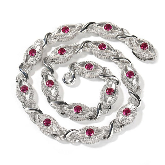 CARÁTIX Red Eyes Infinity Cuban Link Chain Necklace – 5A+ CZ Iced Out Hip Hop Bling Jewelry for Men | Rose & Silver Rapper Gift