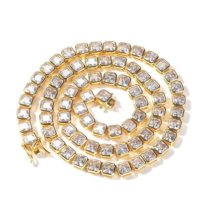 CARÁTIX 1-Row Square Tennis Chain | AAA CZ Iced Out Hip Hop Necklace for Men