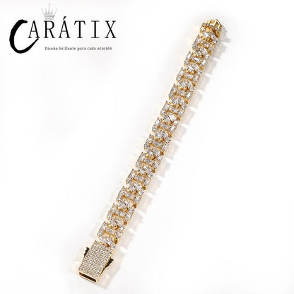CARÁTIX - Hip Hop Square 3A+ CZ Stone Paved Bling Iced Out 13mm Solid Rhombus Cuban Miami Link Chain Bracelet for Men Rapper Jewelry Valentine's Day Gift for Men & Girls & Boys Mothers' Day Gift #Springtok Necklace