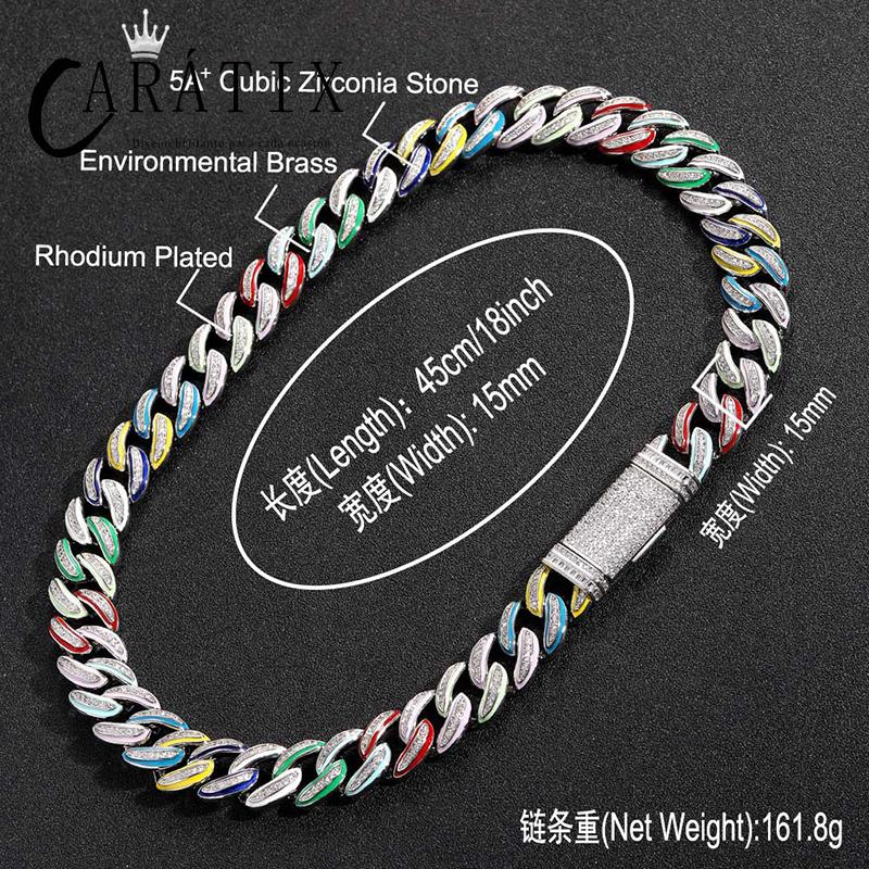 CARÁTIX 15mm Color Drip Cuban Chain | 3A+ CZ Iced Out Hip Hop Necklace for Men