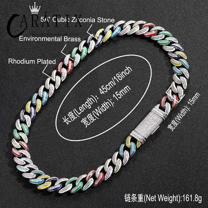 CARÁTIX 15mm Color Drip Cuban Chain | 3A+ CZ Iced Out Hip Hop Necklace for Men