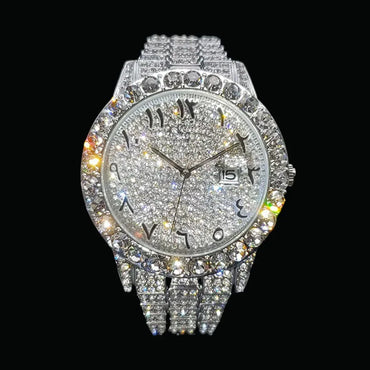 Arabic Numerals Date Iced Out Watch – Luxury Hip Hop Jewelry Watch for Men - CaratixJewelry
