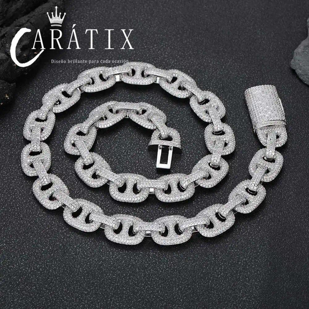 CARÁTIX 16mm Cuban Link Chain Necklace – CZ Iced Out Pig Nose Coffee Bean Hip Hop Jewelry for Women & Men | Gift