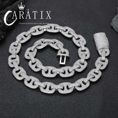 CARÁTIX 16mm Cuban Link Chain Necklace – CZ Iced Out Pig Nose Coffee Bean Hip Hop Jewelry for Women & Men | Gift