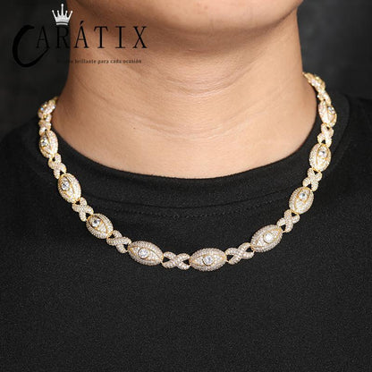 CARÁTIX 5A+ CZ Iced Out Eyes Cuban Link Chain Necklace – Infinity Hip Hop Bling Jewelry for Men & Women | Unisex Rapper Gift