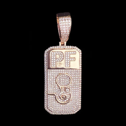 Heavy Industry "PF" Square Pendant | Men's Niche Design Rapper Necklace - CaratixJewelry