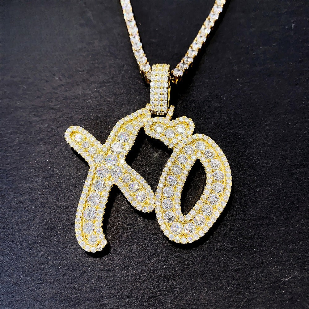 Iced Out XO Letter Pendant | Men's Gold Plated Hip Hop Alphabet Charm | Caratix
