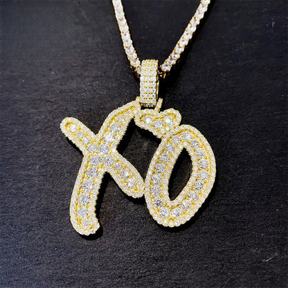 Iced Out XO Letter Pendant | Men's Gold Plated Hip Hop Alphabet Charm | Caratix