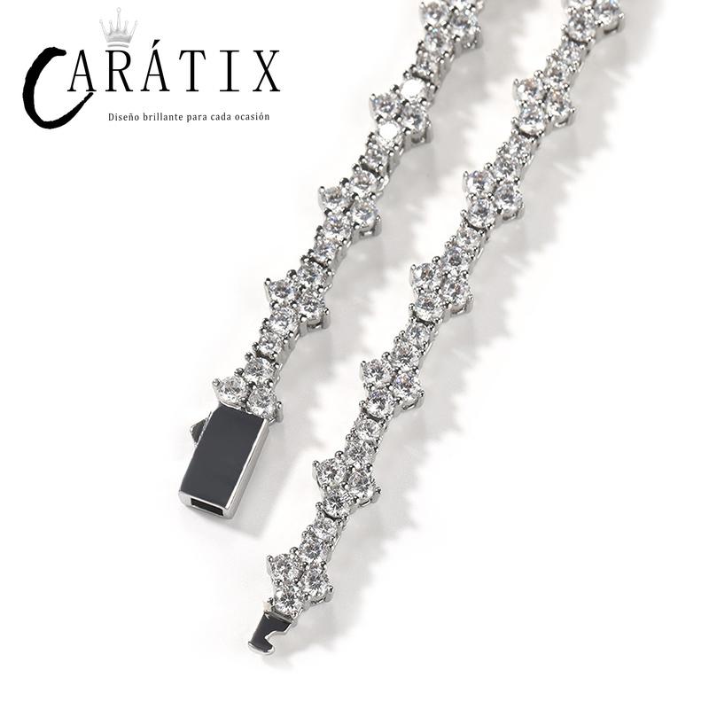 CARÁTIX 7-22" Plum Blossom Tennis Link Chain Choker Necklace – Iced Out Hip Hop Jewelry for Men & Women
