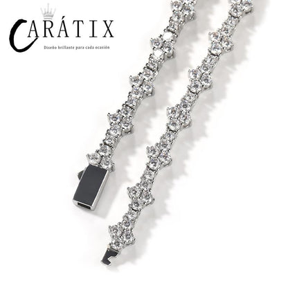 CARÁTIX 7-22" Plum Blossom Tennis Link Chain Choker Necklace – Iced Out Hip Hop Jewelry for Men & Women