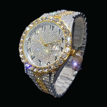 Arabic Numerals Date Iced Out Diamond Watch – Luxury Hip Hop Timepiece