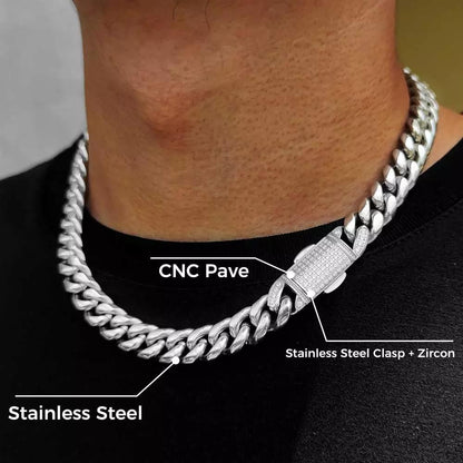 CARÁTIX Stainless Steel Cuban Link Chain Necklace – Golden Clasp Hip Hop Jewelry for Men & Women