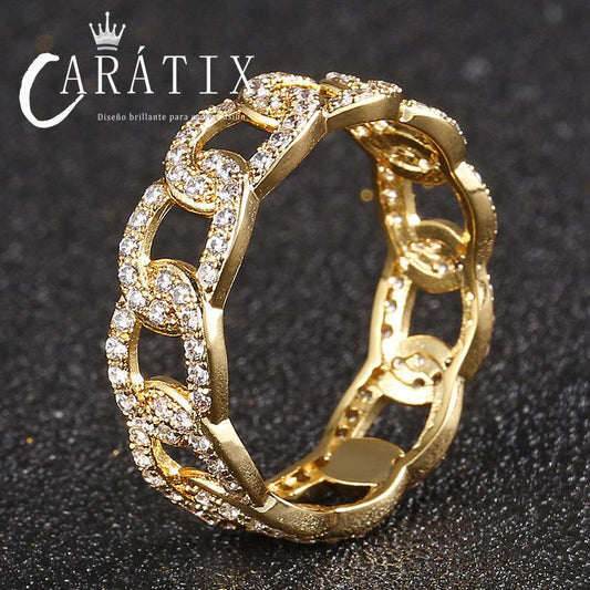 Caratix-Personalized Cuban Ring Trend Men's and Women's Plated Row Hip Hop Wind Copper Zircon Ring High Quality Hip Hop Ring