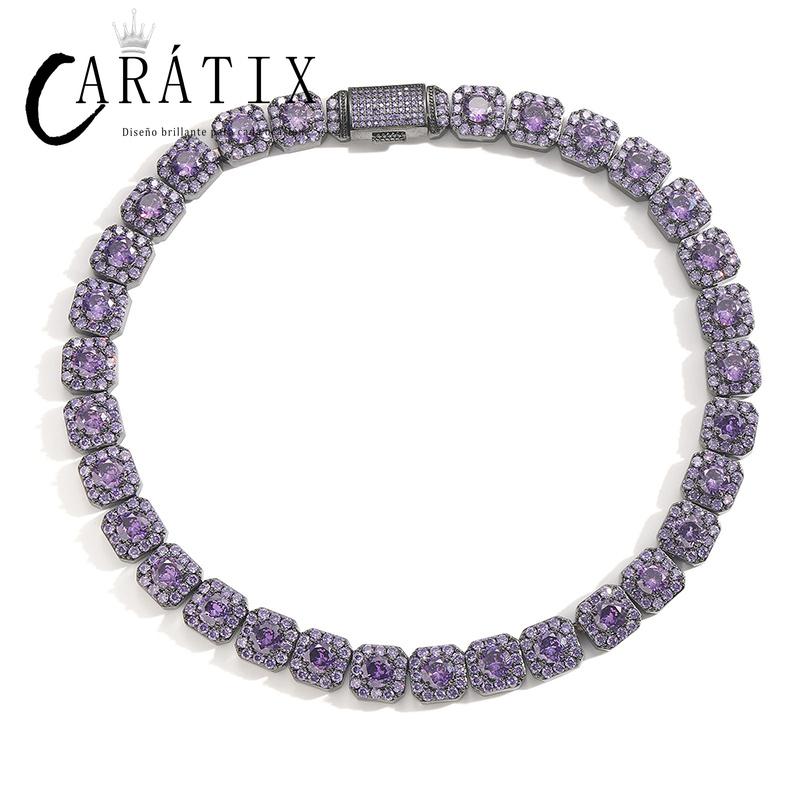 CARÁTIX Purple CZ Tennis Chain | 12mm Iced Out Square Link Bracelet & Necklace for Men