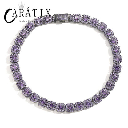 CARÁTIX Purple CZ Tennis Chain | 12mm Iced Out Square Link Bracelet & Necklace for Men