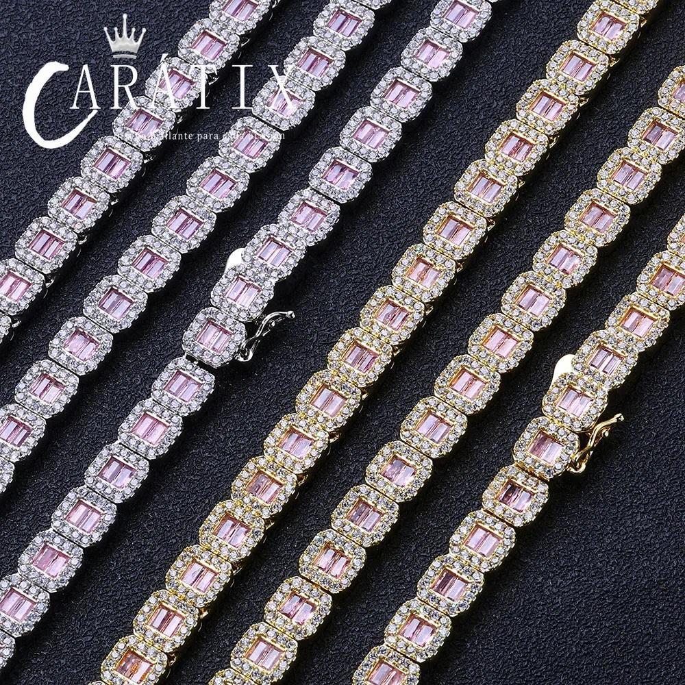 CARÁTIX - Women Dainty Cluster Tennis Necklace Bling  Pink Cz Matching Clear Rectangle Cubic Zirconia Tennis Chain Men Valentine's Day Gift for Men & Girls & Boys Mothers' Day Gift #Springtok
