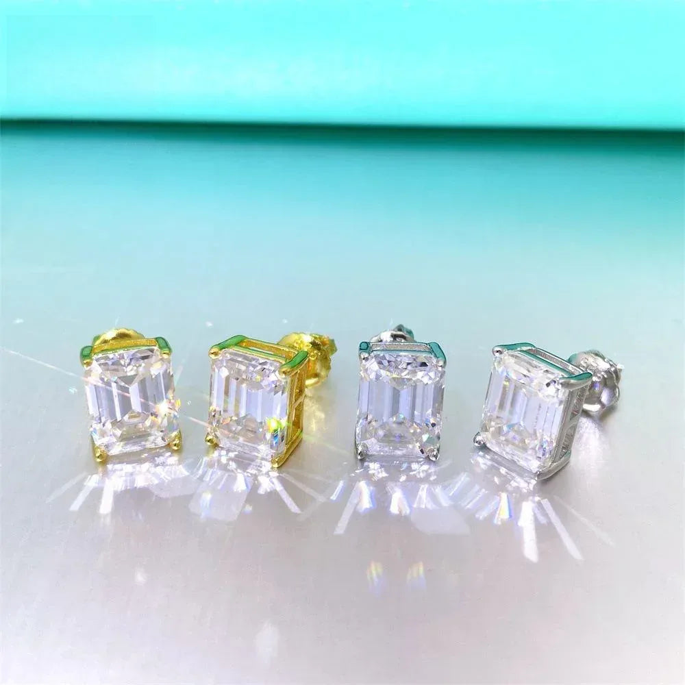 925 Silver Emerald Tone Moissanite Hip Hop Stud Earrings - CaratixJewelry