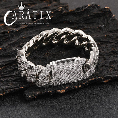 CARÁTIX – 20mm 3-Row Thick Cuban Link Chain Necklace | Bling Iced Hip Hop Jewelry for Men