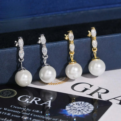 S925 Silver Freshwater Pearl Moissanite Look Earrings - CaratixJewelry