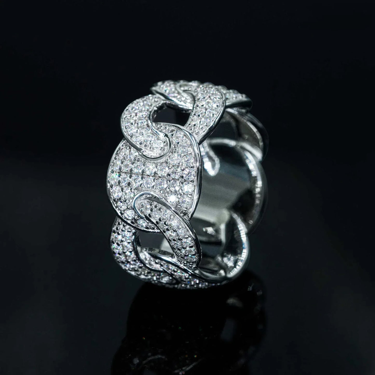 Moissanite Cuban Link Ring | Gold-Plated Men’s Hip Hop Iced Out Jewelry - CaratixJewelry