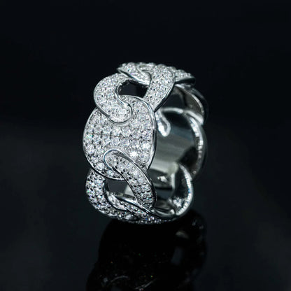 Moissanite Cuban Link Ring | Gold-Plated Men’s Hip Hop Iced Out Jewelry - CaratixJewelry