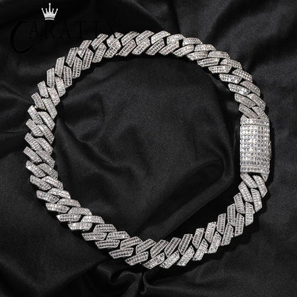 CARÁTIX 20mm Iced Out Cuban Link Chain Necklace – Heavy CZ Rhombus Hip Hop Bling Jewelry for Men | Rapper Curb Choker Gift