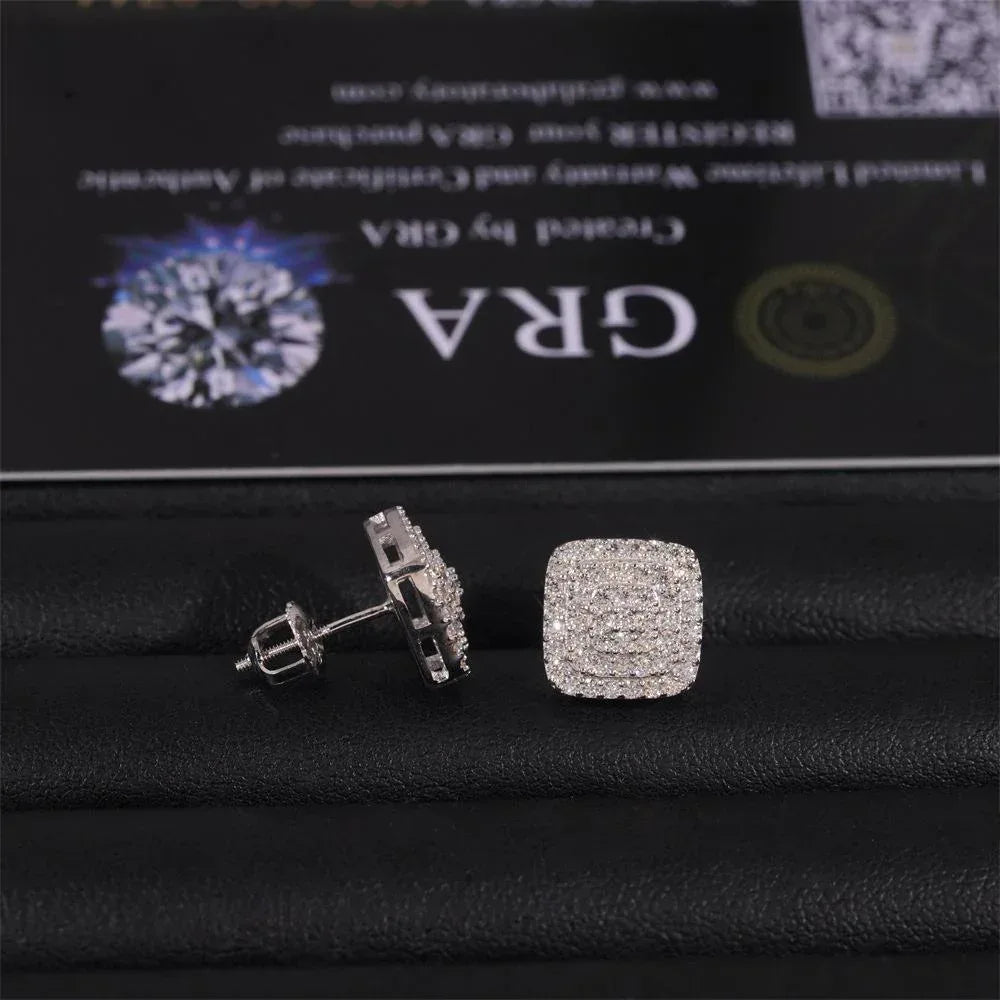 S925 Silver Three Row Full Pave Moissanite Stud Earrings - CaratixJewelry